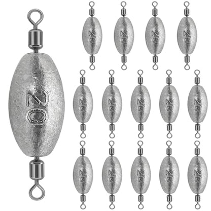15Pcs Fishing Weights Sinkers Inline Trolling Sinkers with Inner Swivels | Egg Sinkers Oval Drop Shot Weights Lead for Saltwater Freshwater Fishing - size: 3/4oz-15Pcs
