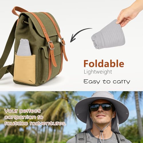 ZOORON Sun Hats for Men Women Fishing Hat with Neck Flap,UPF 50+ Sun Hat Waterproof Wide Brim Bucket Hats for Safari Hiking - color: 1-light Grey(neck Flap)