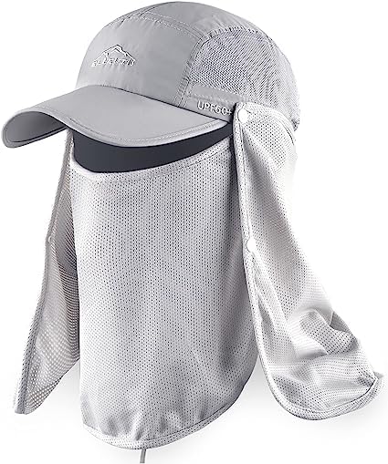 Outdoor Sun Hat for Men Women UPF 50+ Fishing UV Hat with Neck Flap Face Cover for Sun Protection - color: Light Grey-regular Brim