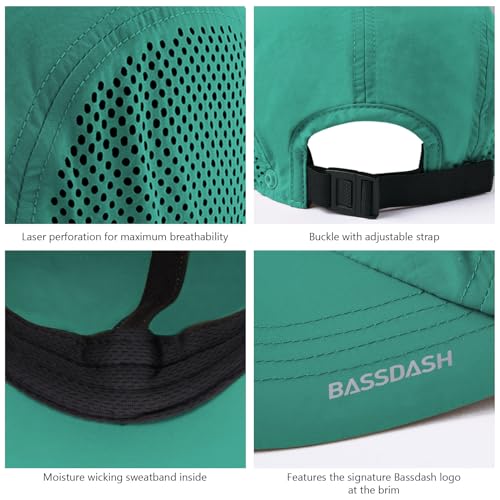 BASSDASH UPF 50+ Foldable Fishing Hat Baseball Cap with Removable Neck Flap Portable for Men Women Golf Hiking - color: Aqua Green With Unfoldable Brim
