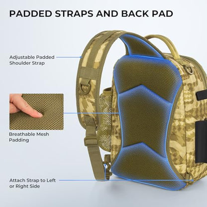 KastKing BaitSpace Fishing Sling Bag, Fishing Backpack with Rod & Beverage Holder, Tackle Bag for Fishing Gear - color: C: Khaki Camo, size: Standard