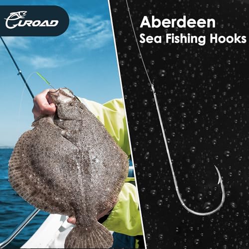 60pcs Aberdeen Sea Fishing Hooks, Large Barbed Aberdeen Hooks, Long Shank and Wide Gape Size 1#, 1/0, 2/0, 3/0, Light Fishing Hooks High Carbon Steel (60 Pcs, Mixed)