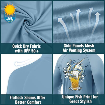Palmyth Fishing Hoodie for Men Long Sleeve Sun Protection UV UPF 50+ Shirts - color: Airy Blue / Sail Ale, size: Medium