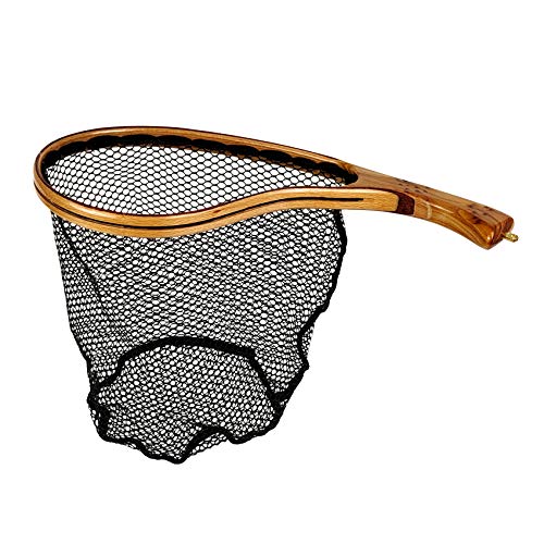 Aventik Fly Fishing Landing Net for Trout Soft Rubber Ghost Mesh Catch and Release Wooden Frame Lightweight and Tangle-Free - style: Tenkara Net