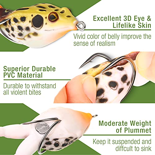 Leitee 10 Pcs Frog Lures - Topwater Frog Lures for Bass & Trout Fishing - Soft Swimbait, Floating Bait with Weedless Multiple Colours for Fresh & Saltwater
