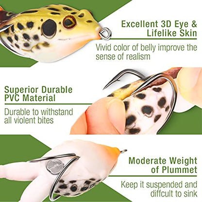 Leitee 10 Pcs Frog Lures - Topwater Frog Lures for Bass & Trout Fishing - Soft Swimbait, Floating Bait with Weedless Multiple Colours for Fresh & Saltwater