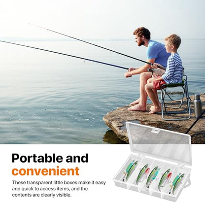6 Pack 5 Grid Clear Plastic Fishing Tackle Bait Hooks Storage Box, Visible Organizer Container Case for Jewelry Board Game Beads Earrings Screws Nail Bobby Pins DIY Crafts(7.1" x 4.3" x 1.2")