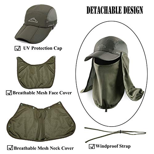 Outdoor Sun Hat for Men Women UPF 50+ Fishing UV Hat with Neck Flap Face Cover for Sun Protection - color: Army Green