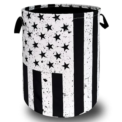 Retro Black and White American Flag Laundry Hamper USA Flag Laundry Basket With Handles Foldable Oxford Cloth Funny Tote Bag Clothes Toy Storage Bucket 18.9 x 16.5 Inch For Bathroom/Laundry/Bedroom - color: Retro Black and White American Flag