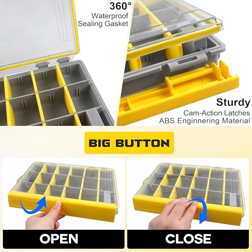 Shaddock Fishing Waterproof Tackle Box, 3600 Deep Tackle Tray Organizers Accessories Storage Gear with Removable Dividers for Freshwater Saltwater Fishing (Yellow, 3600) - size: 3600, Yellow