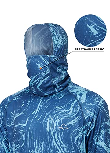 Willit Men's UPF 50+ Sun Protection Hoodie with Built-in Mesh Mask, Long Sleeve Cooling Fishing Shirt - color: Blue Wave, size: Large