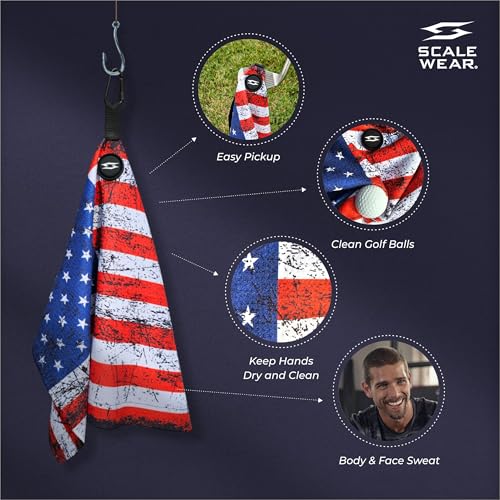 Magnetic Microfiber Waffle Golf Towel – Patriotic USA Flag Large 16"x24" Clean Golf Club Ball Magnet Clip Hang Bag Cart Strong Ultra Absorbent Gear USA Flag Men (Distressed Flag) - color: Distressed Flag