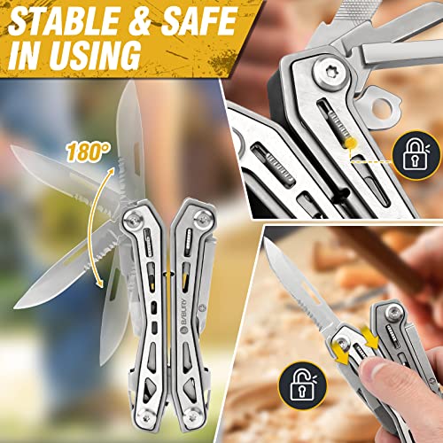 BIBURY Multitools BI2043, 17-in-1 Portable Multitool Foldable Spring-Loaded Pliers with Scissors, Can Opener & Screwdriver, Safety Locking EDC Tools for Camping Outdoor Activities Home Repair (Black) - size: 17-IN-1 Black