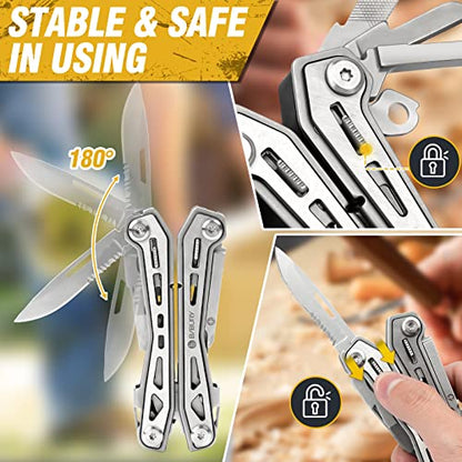 BIBURY Multitools BI2043, 17-in-1 Portable Multitool Foldable Spring-Loaded Pliers with Scissors, Can Opener & Screwdriver, Safety Locking EDC Tools for Camping Outdoor Activities Home Repair (Black) - size: 17-IN-1 Black