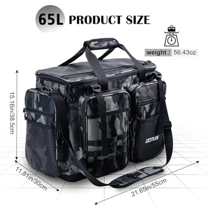 Goture Large Tackle Bag,Store Up to 8PCS 3700 Plus 4PCS 3600 Tackle Trays(Not Included),Water Resistant Saltwater Gear Storage Big Fishing Bag with EVA Bottom,Gifts for Men(21.65"x11.8"x15.16")-Camo - color: A1 Camo Extra Large Without Trays