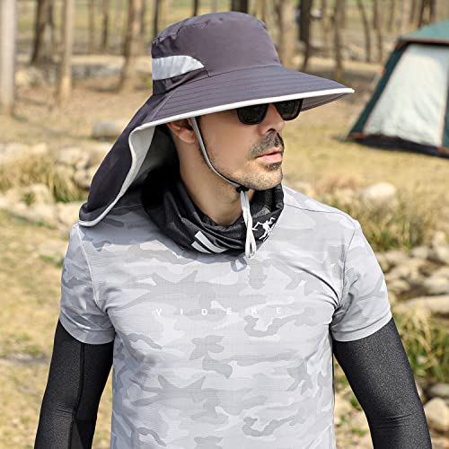 HUAMULAN Women Large Brim Sun Hat with Neck Flap, Men Quick Dry Hiking Fishing Safari Hat UPF 50+ - color: Hyp011-darkgray