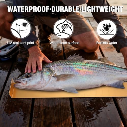 FairySandy 22 Inch Aluminum Fish Ruler Saltwater Fish Measuring Board Tool Yellow Durable Anti Corrosion Fishing Equipment for Lakes Rivers Ponds Nearshore