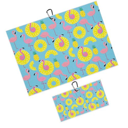 Flamingo Paradise Golf Towel for Golf Bags Carts Yellow Circles Pineapples Golf Towels with Clip B;ue Waffle Towels Cleaning Cloth 2 Packs for Men Golfer Accessories, Birthday Present - color: Yellow Pink