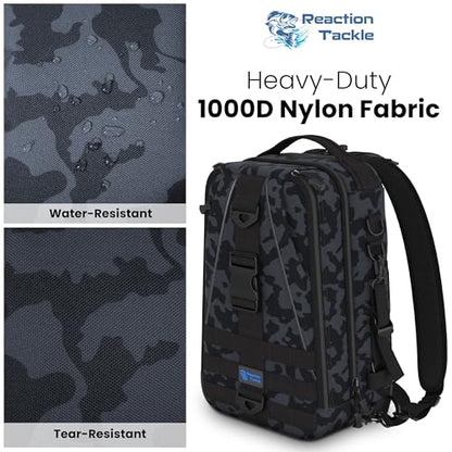Reaction Tackle Camo Fishing Sling Bag, Water Resistant 2-in-1 Sling and Backpack with Rod Holder and Adjustable Straps, Large - size: Large