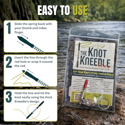 KNOT KNEEDLE Knot Tying Kit for Fly Fishing and Trout Fishing Gear, Lightweight Aluminum Tools Tie 20 Plus Knots, Accessories with Badge Clip for Vest, Tackle Box Supplies, Fishing Gift for Men