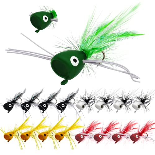 Fly Fishing Poppers, Topwater Fishing Lures Bass Crappie Bluegill Sunfish Panfish Trout Salmon Perch Steelhead Flies for Fly Fishing Bass Panfish Bluegill Trout Salmon - color: 20pcs