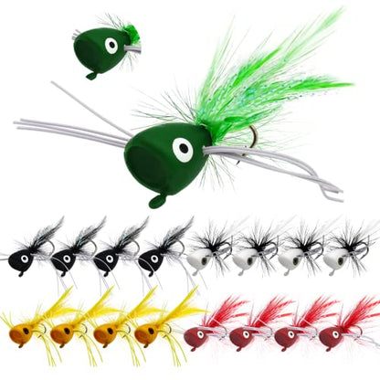 Fly Fishing Poppers, Topwater Fishing Lures Bass Crappie Bluegill Sunfish Panfish Trout Salmon Perch Steelhead Flies for Fly Fishing Bass Panfish Bluegill Trout Salmon - color: 20pcs