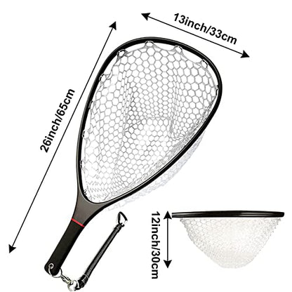Aventik Fly Floating Fishing Net Carbon Fiber Landing Trout Net Light Weight Clear Rubber Ghost Net Catch & Release - color: Only Standard Black Net
