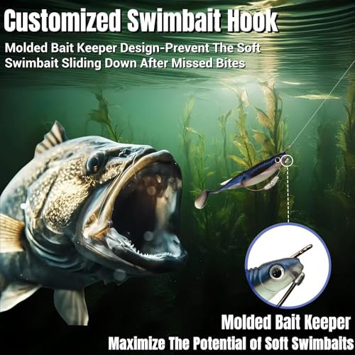 20Pcs Weighted Bass Fishing Hooks Set, Customized Swimbait Hooks Wide Gap Weedless Worm Fish Hook with Molded Bait Keeper 1/0 2/0 3/0 4/0 - size: 1/8oz-2/0