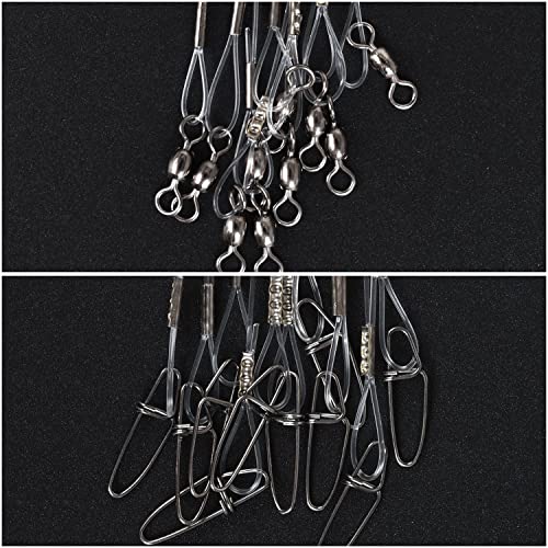 50lb 100% Fluorocarbon Fishing Leaders, 10/20 Pcs, Saltwater/Freshwater, 20in Fluorocarbon Leader line with Swivel and Snap - size: 20 in, 10 pcs