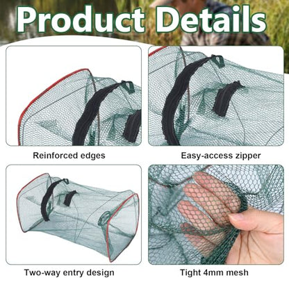 3 Pcs Collapsible Fishing Bait Trap, Fishing Net Square Portable Folded Minnow Trap for Bait Fish Shrimp Crab Net Crab Traps for Blue Crabs Crabbing Crawfish, 17.7 × 8.6 × 8.6in