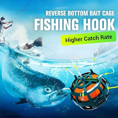 Reverse Bottom Bait Cage Fishing Hook, 360° Floating Bait Cage Fishing Hook, 6-Hooks Carp Feeder Rig, Spring Baits Cages Trap Fishings Hooks, Freshwater Saltwater for Carp, Catfish, Tilapia(3PCS,No. 6 - color: 3pcs, size: No. 6
