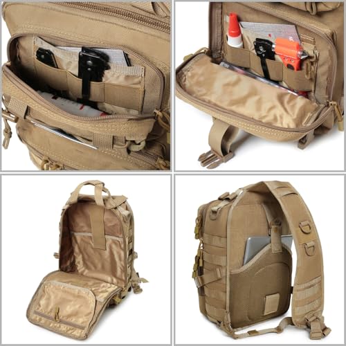 Tactical Sling Bag Backpack Military Rover Shoulder Sling Pack EDC Molle Assault Range Bag Crossbody Chest Pack (Coyote) - color: Coyote