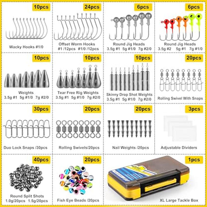 PLUSINNO 253/387pcs Fishing Gear Accessories Kit, Fishing Tackle Box with Tackle Included, Fishing Hooks, Fishing Weights Sinkers, Spinner Blade, Fishing Equipment for Bass Trout Bluegill Crappie - color: 229pcs Fishing Accessories Kit