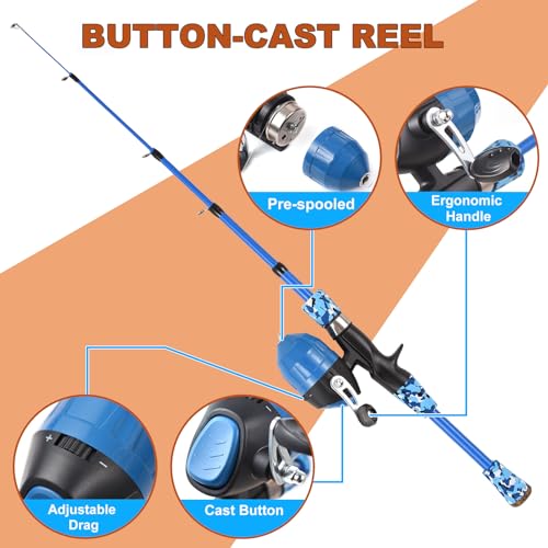 Kids Fishing Rod and Reel Combo, 47in/59inTelescopic Fishing Pole Portable Fishing Kits Lightweight with Fishing Lures Fishing Lines Fishing Hooks - color: Blue, size: 1.2m