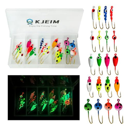Ice Fishing Jigs Luminous Ice Fishing Lures Glowing Jig Gear Winter Fishing Jigging for Crappie Pike Panfish Walleye Perch Bluegill 6pcs/20pcs - color: B-20PCS