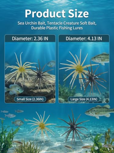 Sea Urchin Bait, Tentacle Coike Creature Bait, Dice Fishing Soft Lures, Durable Floating Finesse Baits for Bass Pike Trout, Drop Shot Wacky Rig Neko Rig, Size 2.56" & 4.13" - color: 12-Gold, size: 4.13-INCH