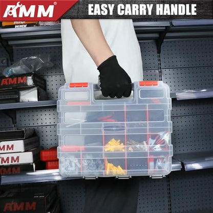 AMM Tool Box, Double Side Tool Box Organizer with 34 Compartments, Removable Dividers, Tackle Box Small Parts Screw Hardware Organizer for Screws, Nuts, Nails and Bolts (2 Piece, Red) (Pack of 2) - size: 2PC (Pack of 2)