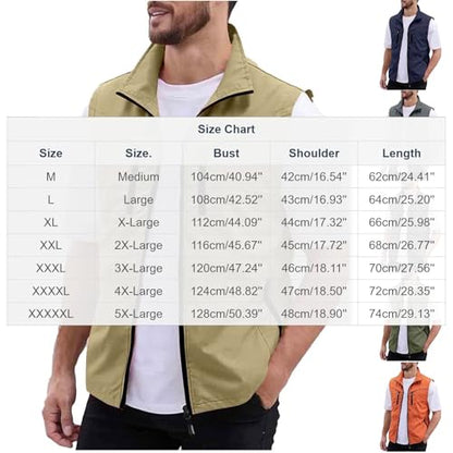 Men Fishing Vest Lightweight Outerwear Golf Running Sleeveless Jacket Travel Photo Utility Vest with Zipper Pockets - color: #02 Khaki, size: 3X-Large