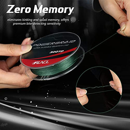 RUNCL PowerBraid Fishing Line 4/8/9 Strands, Braided Fishing Line 300/500/1000Yds - Seamless Weaving Tech, Enhanced Coating Tech, Zero Stretch, High Sensitivity, Smaller Diameter - Braid Line 15-115LB - color: Moss Green, size: 18LB-300yds(8 Strands)