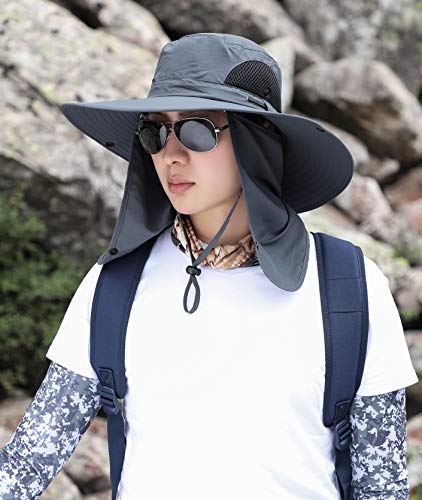 Sun Hat Unisex Face Coverage Shield Neck Flap Cap Garden Lawn Work Sports Hiking Fishing Hats - color: Dark Gray