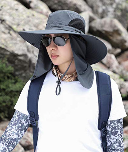 Sun Hat Unisex Face Coverage Shield Neck Flap Cap Garden Lawn Work Sports Hiking Fishing Hats - color: Dark Gray