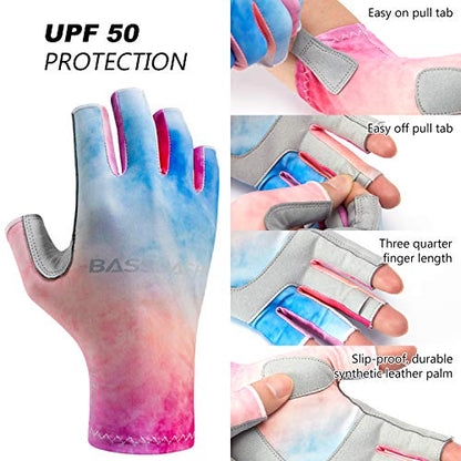 Bassdash ALTIMATE UPF 50+ Women’s Fishing Gloves UV Sun Protection Fingerless Gloves for Kayaking Paddling Hiking Cycling Driving Shooting Training - color: Rosy Clouds, size: Medium