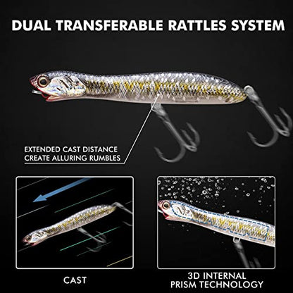 TRUSCEND Popobait Easy Catch Fishing Lures with BKK Hooks, Instant Startup, Longer Cast, Balanced Spray/Sound/Swim, Plopper Topwater Lures for Bass, Trout, Pike, Walleye, Freshwater Saltwater Fishing - color: E2-5.3",0.9oz