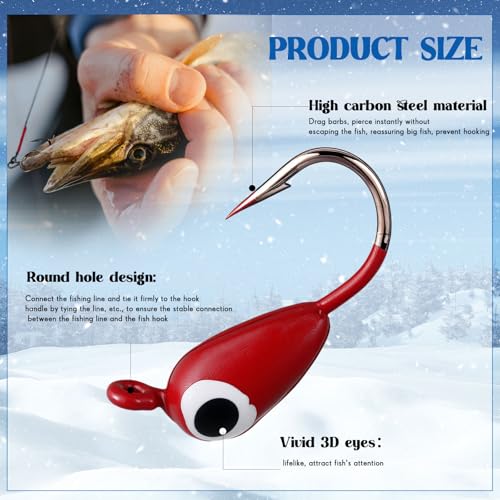 Vinsot 80 Pcs Ice Fishing Jigs Set, 1/16oz mini Ice Fishing Lures Winter Fish Jigs Heads Hooks Bulk with 3D Eyes Painted for Fish, Pike, Crappie, Walleye, Perch, Bass, Trout and Bluegill