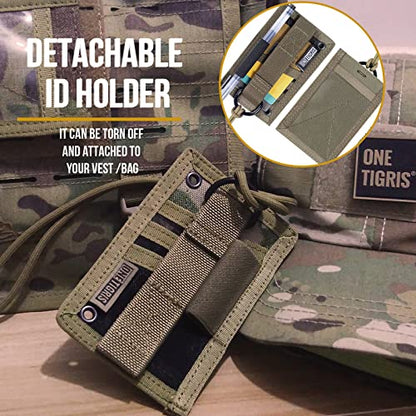 OneTigris Tactical ID Card Holder Hook & Loop Patch Badge Holder Neck Lanyard Key Ring and Credit Card Organizer - color: Camo