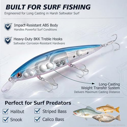 LITTMA Shore Cast 115 Saltwater Sinking Minnow Jerkbait Fishing Plug - color: Metalic Sardine
