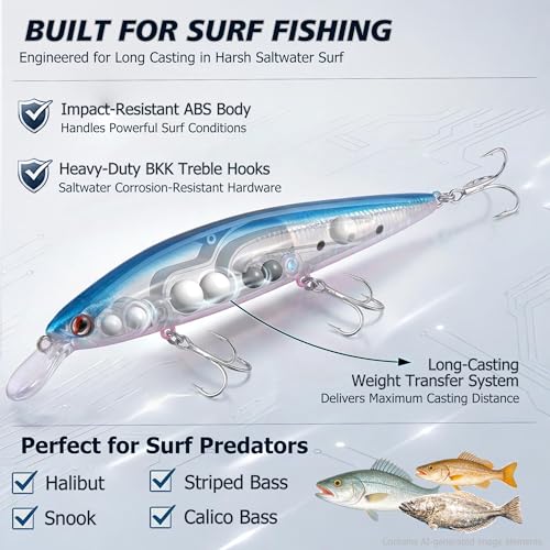 LITTMA Shore Cast 115 Saltwater Sinking Minnow Jerkbait Fishing Plug - color: Halibut killer