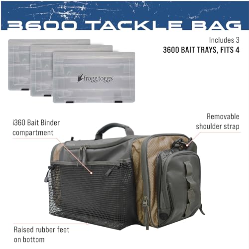 FROGG TOGGS Heavy Duty Fishing Tackle Duffle Bag, Includes Bait Trays - color: Solid Elements Brown, style: 3600