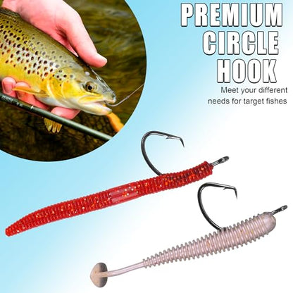210pcs Fishing Hooks Kit Saltwater Freshwater Circle Hooks High Carbon Steel Barb Fish Hooks Fishing Gear Equipment with Tackle Box Assorted Size Octopus Beak Offset Fishing Hooks