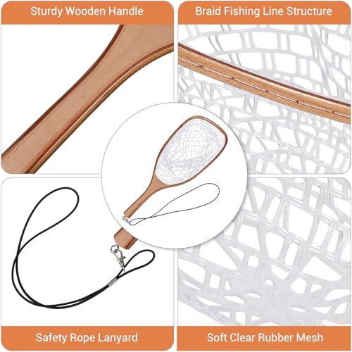 Wooden Fishing Nets - Rubber Fishingnets, Fly Fishing Dipnets, Fishing Nets with Handles - color: White, style: Straight White Silicone